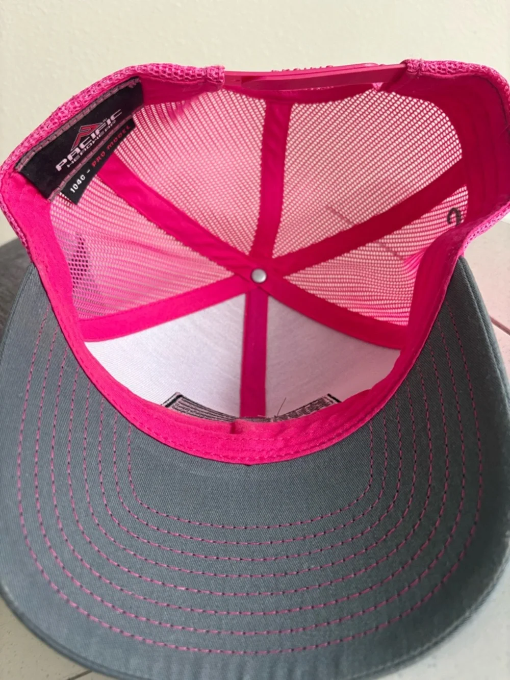 Pacific Headwear Gray Pink Trucker Hat American Flag Rough 106 Snapback Cap
